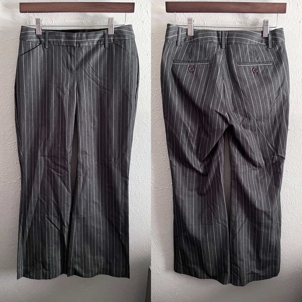 Body by Victoria The Christie Fit Grey Pinstripe Flare Pants Women's 2 S…